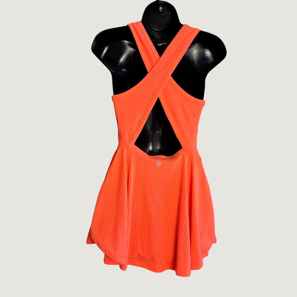 Free People Movement Neon Orange Ribbed Athletic Tennis Dress XS Crisscross Back - Picture 5 of 9